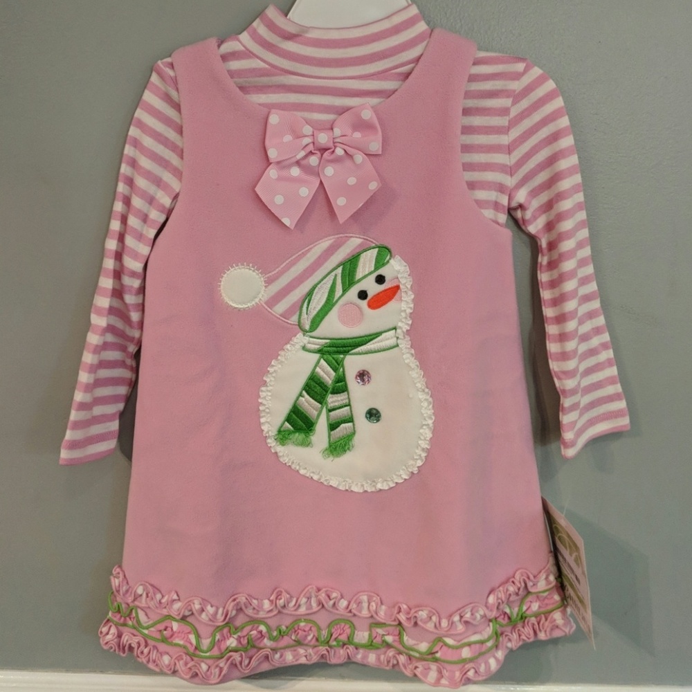 Bonnie Jean 2 pcs set Dress Jumper Snowman Winter